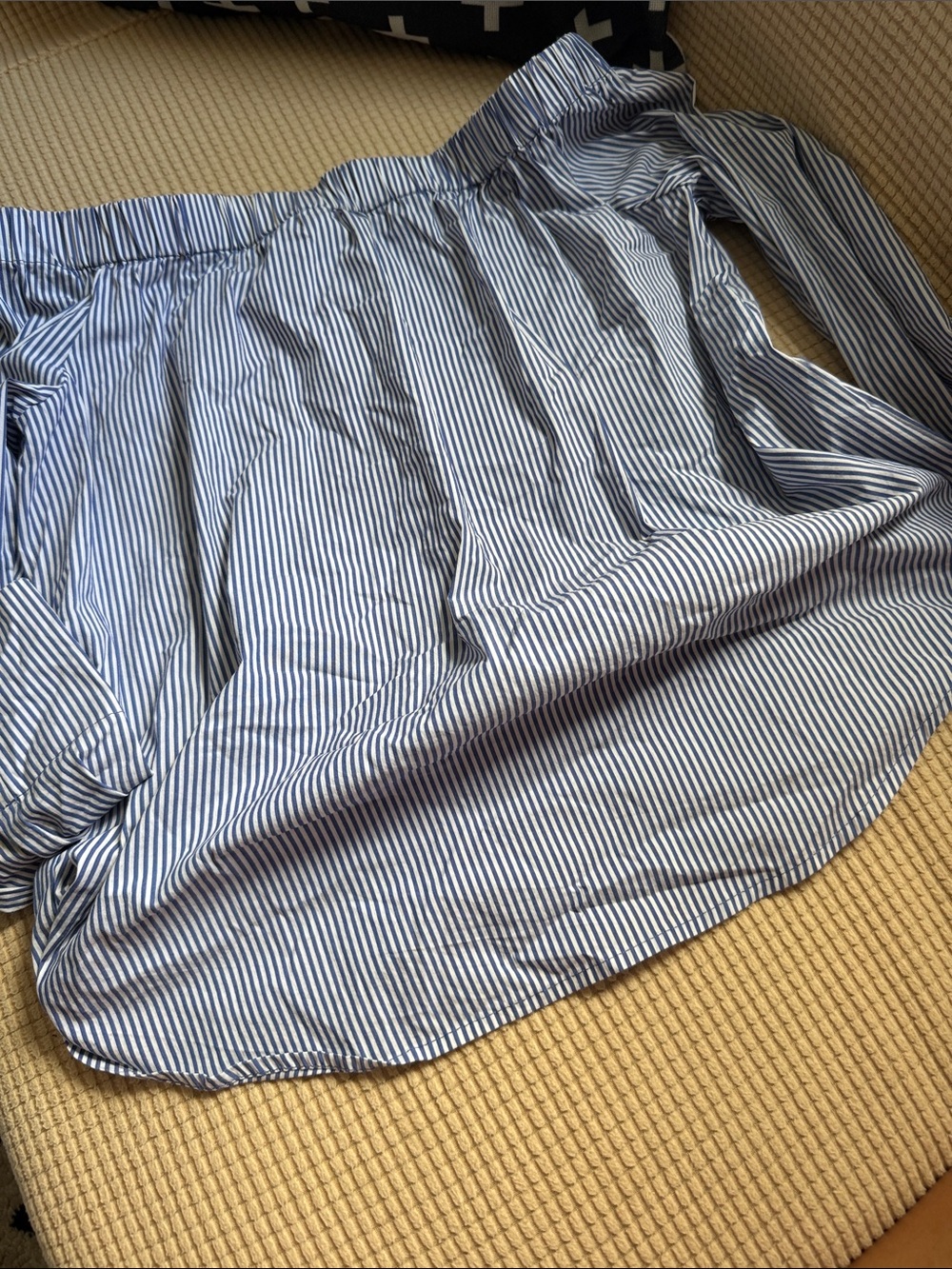 Philosophy Blue and White Striped Off-Shoulder Shirt - Picture 5 of 7